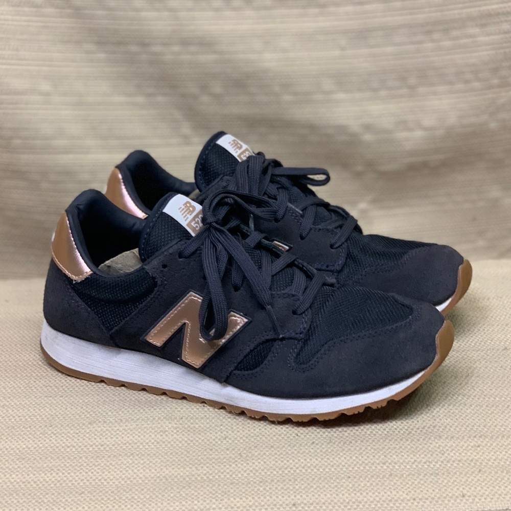 New Balance for J. Crew 520 Sneakers Navy Suede Rose Gold Lace Up Athletic Shoe